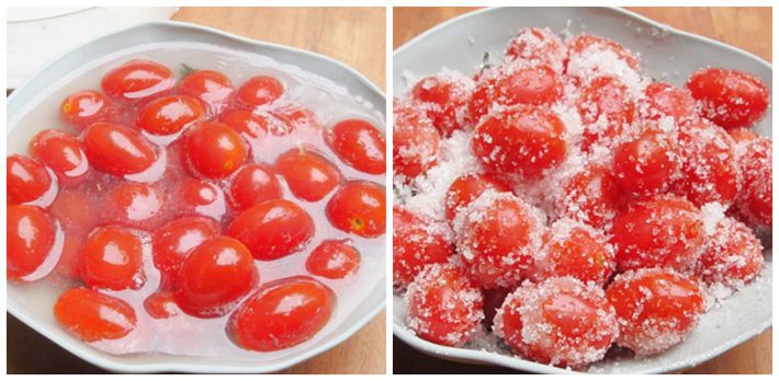 ướp cà chua với đường